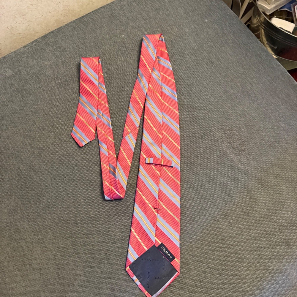 Daniel‎ Cremieux Mens Silk Necktie Red Blue Orange Striped Hand Made in USA Tie